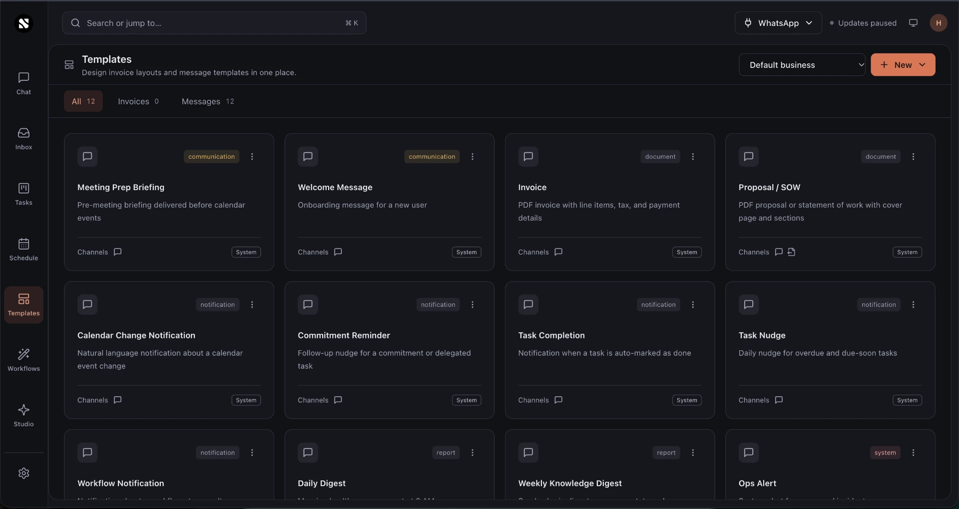 Suvi templates for briefings, invoices, reminders and daily digests